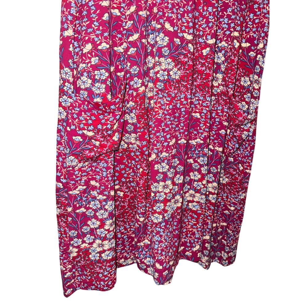 J Jill Floral Short Sleeve Jersey Dress Patch Pockets – Pink / Magenta – Medium - Picture 3 of 6